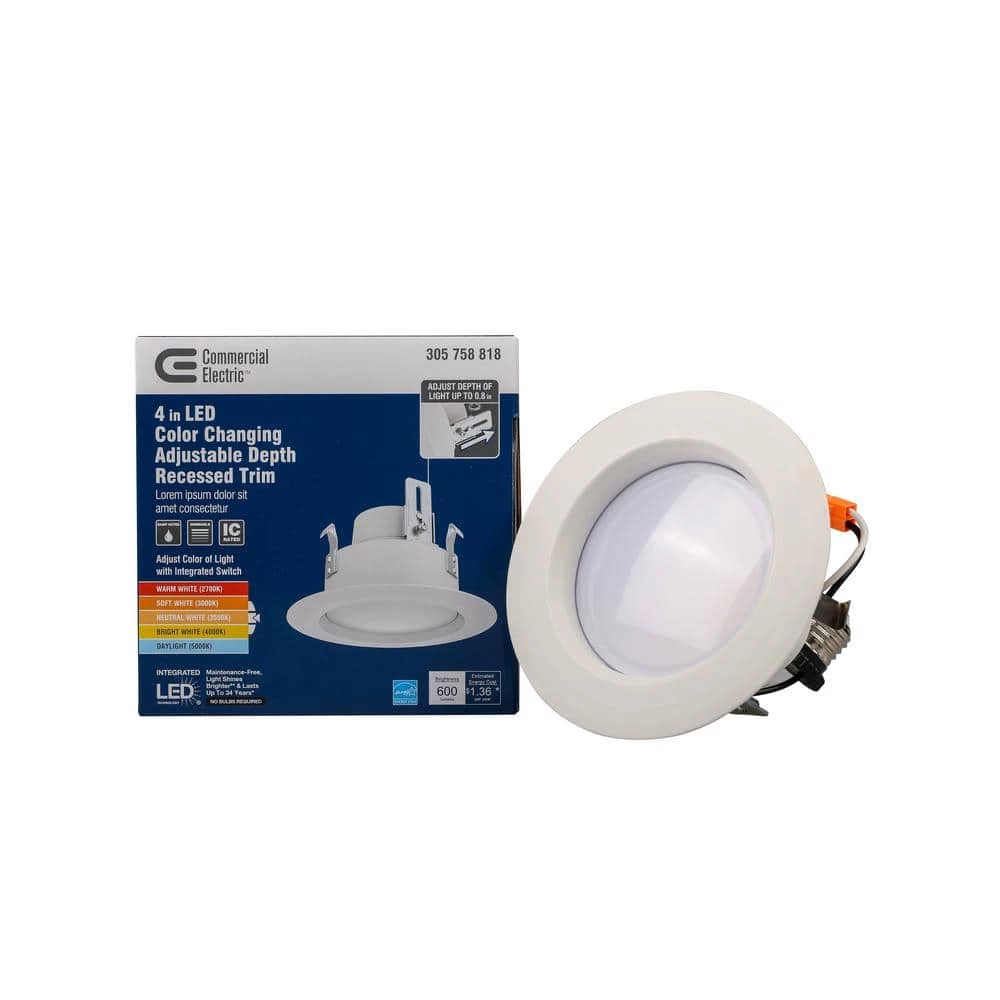 4 in. Selectable Integrated LED Recessed Adjustable Depth Trim by Commercial Electric 2 4 in. Selectable Integrated LED Recessed Adjustable Depth Trim by Commercial Electric