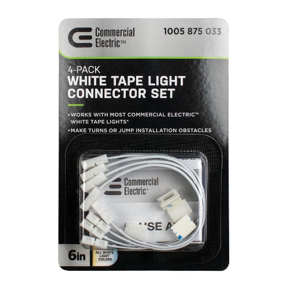 6 in. White Connector Cord LED Strip Light Connector Pack (4 x 6 in. Snap Connectors, 4 Wire Mounting Clips) by Commercial Electric 6 6 in. White Connector Cord LED Strip Light Connector Pack (4 x 6 in. Snap Connectors, 4 Wire Mounting Clips) by Commercial Electric - Image 4