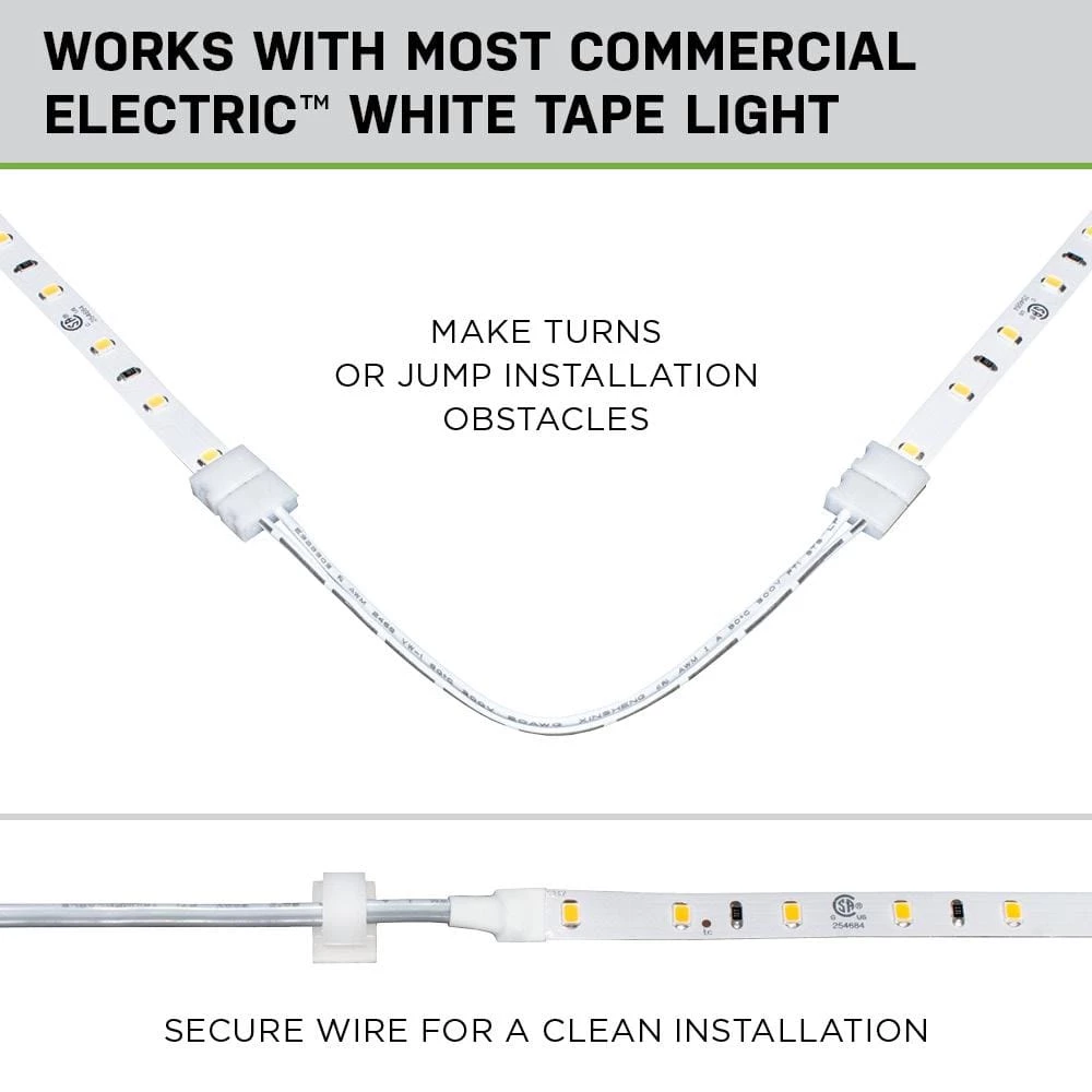 6 in. White Connector Cord LED Strip Light Connector Pack (4 x 6 in. Snap Connectors, 4 Wire Mounting Clips) by Commercial Electric 5 6 in. White Connector Cord LED Strip Light Connector Pack (4 x 6 in. Snap Connectors, 4 Wire Mounting Clips) by Commercial Electric - Image 3