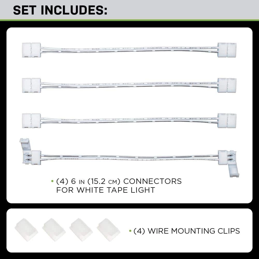 6 in. White Connector Cord LED Strip Light Connector Pack (4 x 6 in. Snap Connectors, 4 Wire Mounting Clips) by Commercial Electric 4 6 in. White Connector Cord LED Strip Light Connector Pack (4 x 6 in. Snap Connectors, 4 Wire Mounting Clips) by Commercial Electric - Image 2