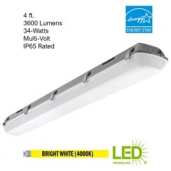 Vapor Tight 4 ft. 3600 Lumens Integrated LED Gray Wraparound Light 4000K Bright White Multi-Volt (4-Pack) by Commercial Electric -OCTO LIGHTS Shop commercial electric wraparound lights 54656441 4pk 40 1000
