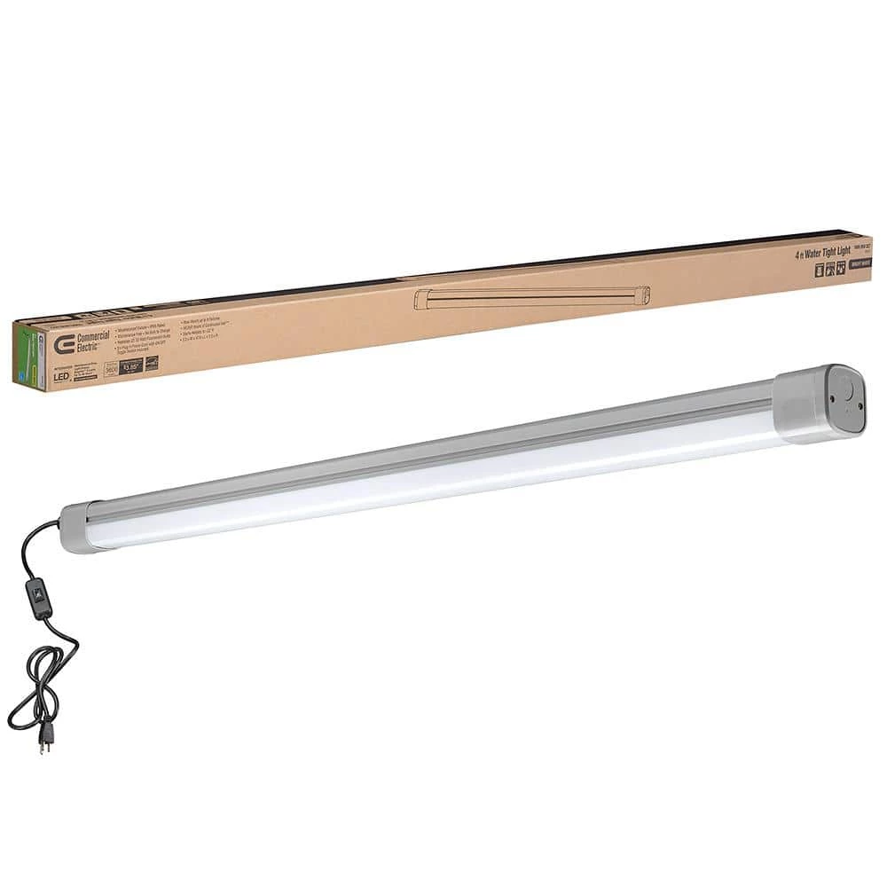 4 ft. 64-Watt Equivalent Integrated LED Gray Vapor Tight Strip Light Fixture Water Tight Plug-in Direct Wire 3600 Lumens by Commercial Electric 3 4 ft. 64-Watt Equivalent Integrated LED Gray Vapor Tight Strip Light Fixture Water Tight Plug-in Direct Wire 3600 Lumens by Commercial Electric