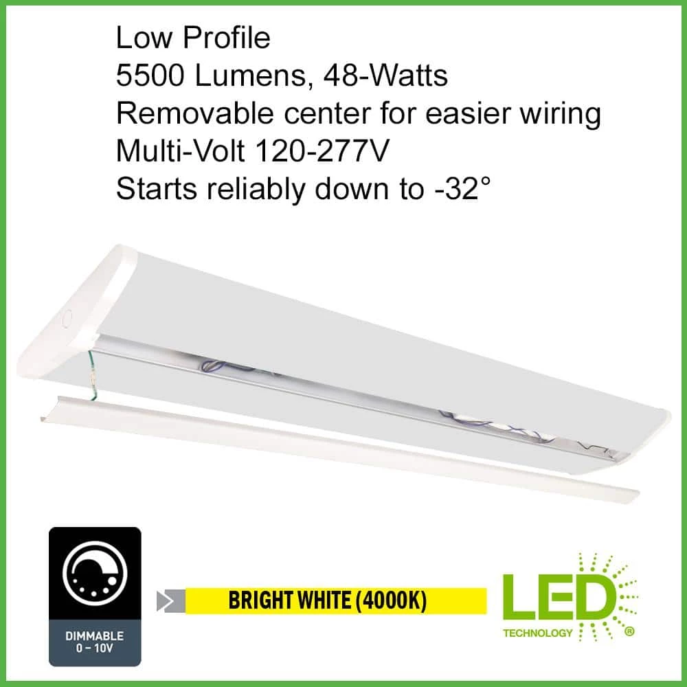Ultra Low Profile 4 ft. High Output 5500 Lumens Integrated LED Dimmable White Wraparound Light 4000K Bright White by Commercial Electric 4 Ultra Low Profile 4 ft. High Output 5500 Lumens Integrated LED Dimmable White Wraparound Light 4000K Bright White by Commercial Electric - Image 2
