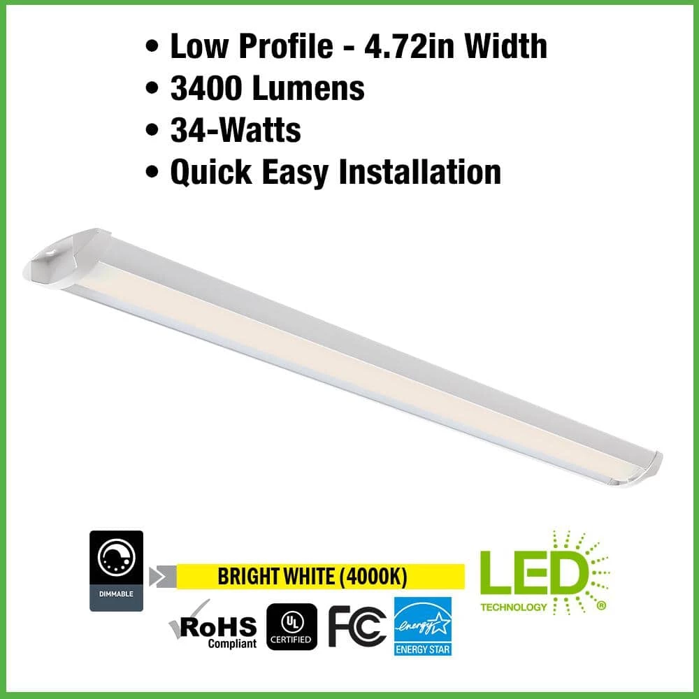 42 in. Low Profile Quick Install Garage Light Laundry Room Basement Integrated LED White Wraparound Light 3400 Lumens by Commercial Electric 4 42 in. Low Profile Quick Install Garage Light Laundry Room Basement Integrated LED White Wraparound Light 3400 Lumens by Commercial Electric - Image 2