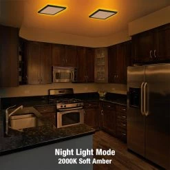 Low Profile 9 in. Matte Black Square LED Flush Mount with Night Light Feature J-Box Compatible Dimmable 900 Lumens by Commercial Electric -OCTO LIGHTS Shop matte black commercial electric flush mount lights 564151120 1d 1000