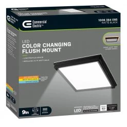 Low Profile 9 in. Matte Black Square LED Flush Mount with Night Light Feature J-Box Compatible Dimmable 900 Lumens by Commercial Electric -OCTO LIGHTS Shop matte black commercial electric flush mount lights 564151120 fa 1000