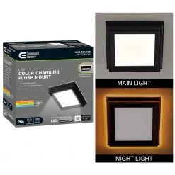 Low Profile 5 in. Matte Black Square LED Flush Mount with Night Light Feature J-Box Compatible Dimmable 500 Lumens by Commercial Electric