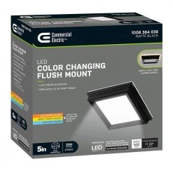 Low Profile 5 in. Matte Black Square LED Flush Mount with Night Light Feature J-Box Compatible Dimmable 500 Lumens by Commercial Electric -OCTO LIGHTS Shop matte black commercial electric flush mount lights 564161120 fa 1000