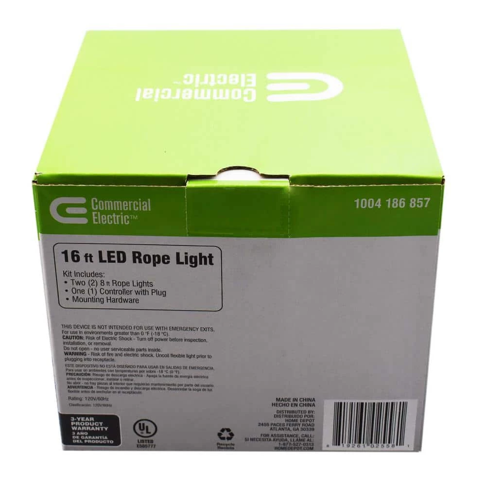 Outdoor/Indoor 16 ft. Line Voltage (120-Volt) Red/Green/Blue/White Flexible Integrated LED Rope Light by Commercial Electric 9 Outdoor/Indoor 16 ft. Line Voltage (120-Volt) Red/Green/Blue/White Flexible Integrated LED Rope Light by Commercial Electric - Image 7