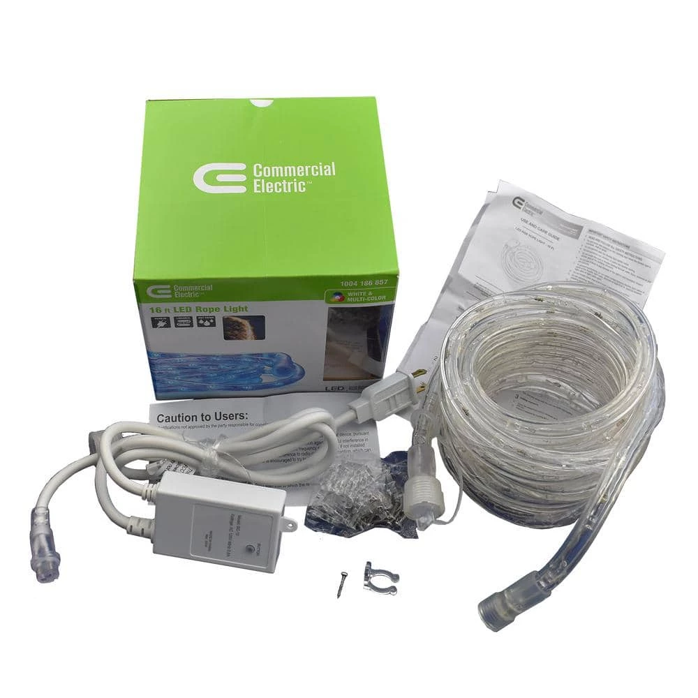 Outdoor/Indoor 16 ft. Line Voltage (120-Volt) Red/Green/Blue/White Flexible Integrated LED Rope Light by Commercial Electric 4 Outdoor/Indoor 16 ft. Line Voltage (120-Volt) Red/Green/Blue/White Flexible Integrated LED Rope Light by Commercial Electric - Image 2