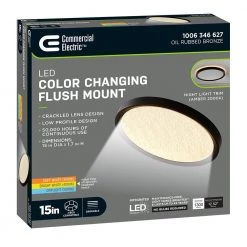 Low Profile 15 in. Round Crackle Lens Oil Rubbed Bronze LED Flush Mount with Night Light Feature by Commercial Electric -OCTO LIGHTS Shop oil rubbed bronze commercial electric flush mount lights 564141110 44 1000