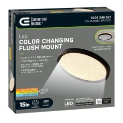 Low Profile 15 in. Round Crackle Lens Oil Rubbed Bronze LED Flush Mount with Night Light Feature (4-Pack) by Commercial Electric -OCTO LIGHTS Shop oil rubbed bronze commercial electric flush mount lights 564141110 4pk 44 1000