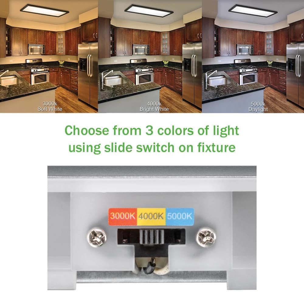 48 in. x 15 in. Low Profile Oil Rubbed Bronze Color Selectable LED Flush Mount Light w/Night Light Feature Crackle Lens by Commercial Electric 5 48 in. x 15 in. Low Profile Oil Rubbed Bronze Color Selectable LED Flush Mount Light w/Night Light Feature Crackle Lens by Commercial Electric - Image 3