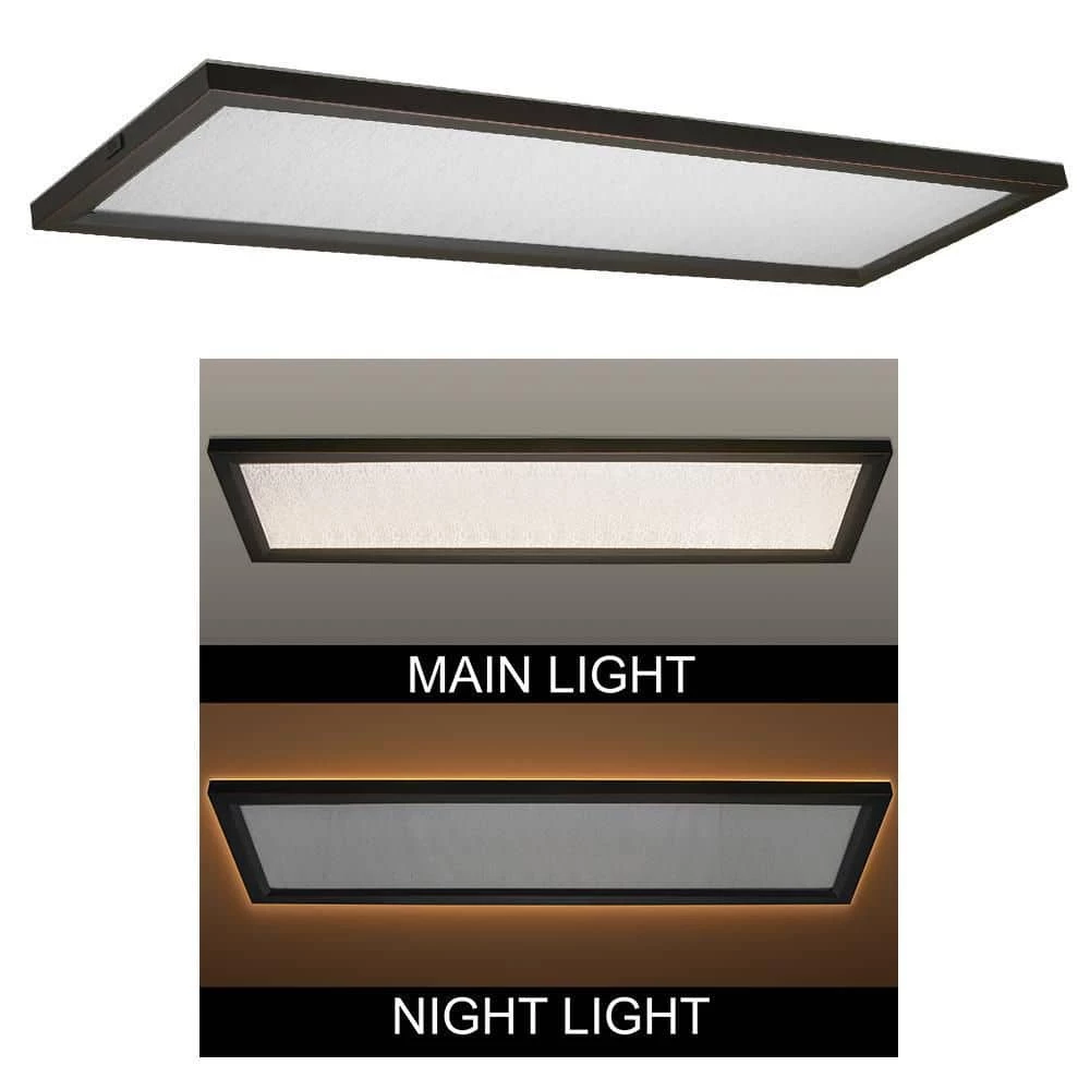 48 in. x 15 in. Low Profile Oil Rubbed Bronze Color Selectable LED Flush Mount Light w/Night Light Feature Crackle Lens by Commercial Electric 3 48 in. x 15 in. Low Profile Oil Rubbed Bronze Color Selectable LED Flush Mount Light w/Night Light Feature Crackle Lens by Commercial Electric