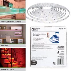 16 ft. LED White and RGB Tape Light Kit- Under Cabinet Light by Commercial Electric -OCTO LIGHTS Shop rgb w commercial electric under cabinet lights c423510 44 1000