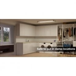 Sebastian 48 in. x 13 in. Farmhouse Gray with Black CCT Selectable LED Flush Mount Ceiling Light 4000 Dimmable Lumens by Commercial Electric -OCTO LIGHTS Shop rustic gray commercial electric flush mount lights fp1236dgr48lf4h a0 1000