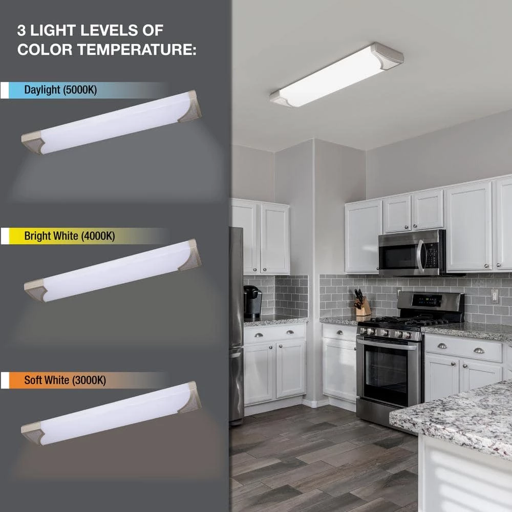 Mesha 48 in. x 10 in. Satin Nickel CCT Selectable LED Flush Mount Ceiling Light 4000 Dimmable Lumens by Commercial Electric 4 Mesha 48 in. x 10 in. Satin Nickel CCT Selectable LED Flush Mount Ceiling Light 4000 Dimmable Lumens by Commercial Electric - Image 2