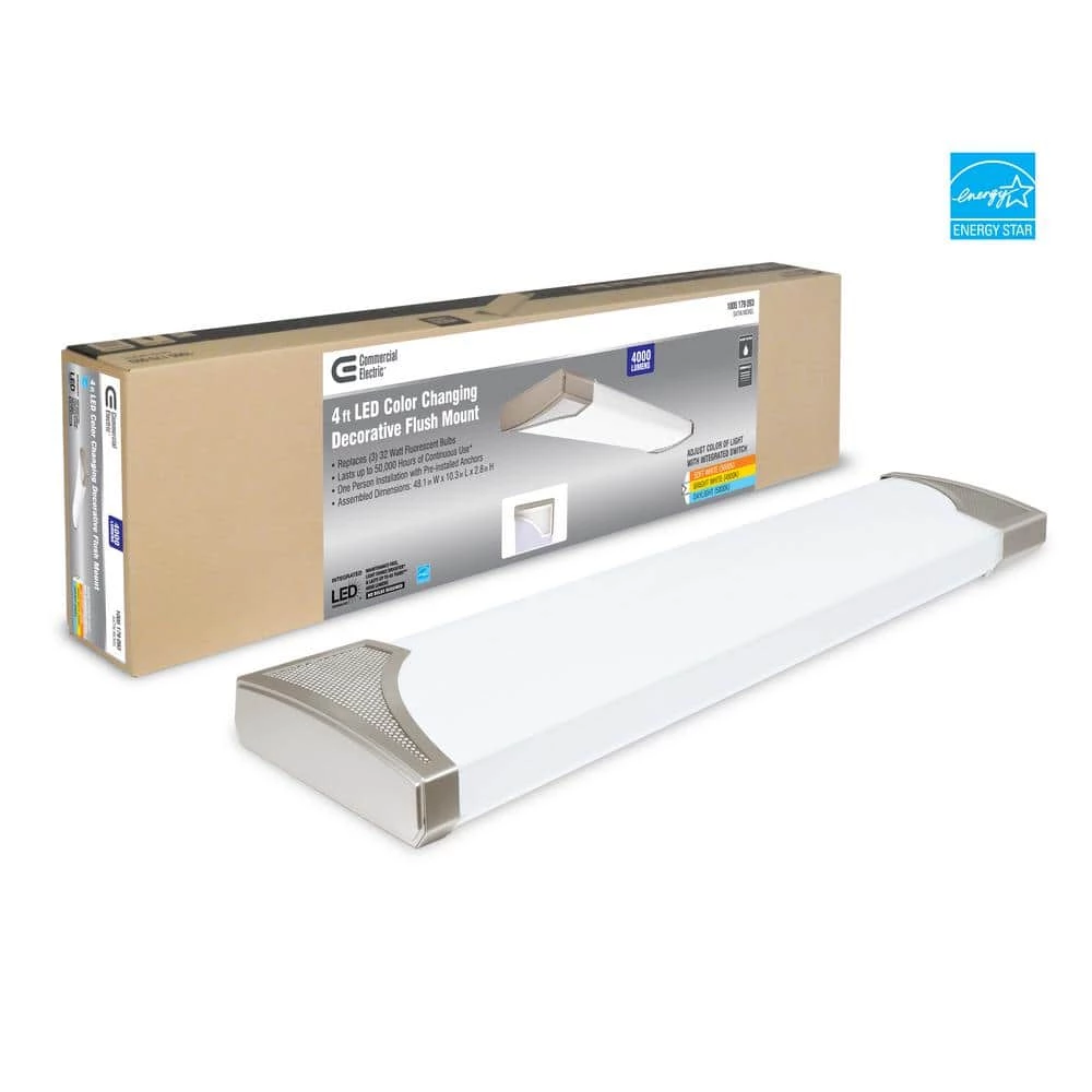 Mesha 48 in. x 10 in. Satin Nickel CCT Selectable LED Flush Mount Ceiling Light 4000 Dimmable Lumens by Commercial Electric 13 Mesha 48 in. x 10 in. Satin Nickel CCT Selectable LED Flush Mount Ceiling Light 4000 Dimmable Lumens by Commercial Electric - Image 11