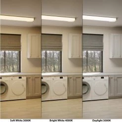 Victoria 48 in. x 10 in. Satin Nickel and Slate Gray CCT Selectable LED Flush Mount Ceiling Light 4000 Dimmable Lumens by Commercial Electric -OCTO LIGHTS Shop satin nickel commercial electric flush mount lights lf1238nkg48lfch 40 1000