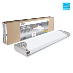 Victoria 48 in. x 10 in. Satin Nickel and Slate Gray CCT Selectable LED Flush Mount Ceiling Light 4000 Dimmable Lumens by Commercial Electric -OCTO LIGHTS Shop satin nickel commercial electric flush mount lights lf1238nkg48lfch fa 1000