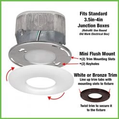 5 in. Mini Closet Light LED Flush Mount with White and Bronze Trims Fits 3.5 in. 4 in. Junction Boxes 7-Watts 650 Lumens by Commercial Electric 15 5 in. Mini Closet Light LED Flush Mount with White and Bronze Trims Fits 3.5 in. 4 in. Junction Boxes 7-Watts 650 Lumens by Commercial Electric -OCTO LIGHTS Shop white and bronze commercial electric flush mount lights 564361410 1d 1000