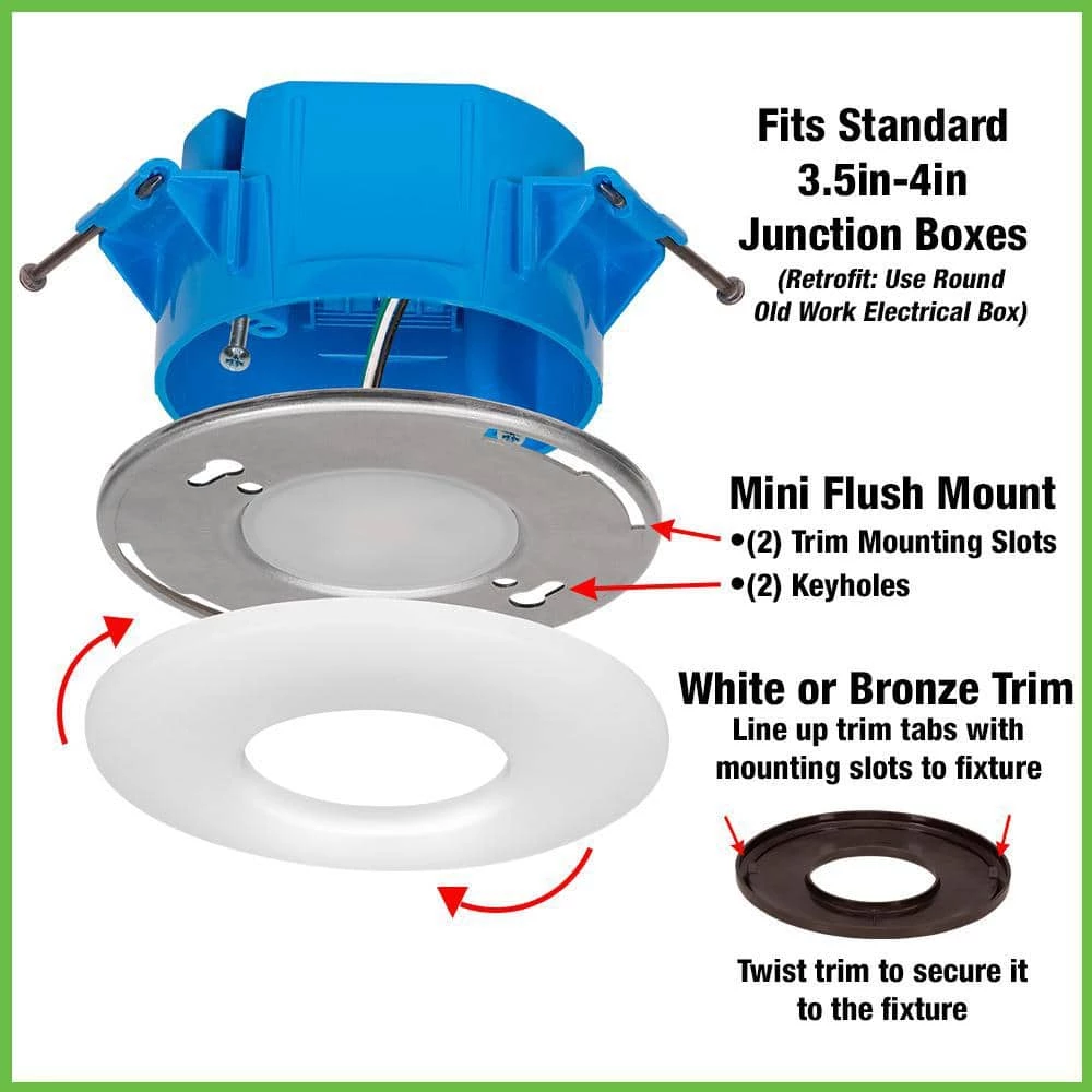5 in. Mini Closet Light LED Flush Mount with White and Bronze Trims Fits 3.5 in. 4 in. Junction Boxes 7-Watts 650 Lumens by Commercial Electric 5 5 in. Mini Closet Light LED Flush Mount with White and Bronze Trims Fits 3.5 in. 4 in. Junction Boxes 7-Watts 650 Lumens by Commercial Electric - Image 3