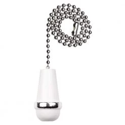 12 in. White and Chrome Wooden Cone Pull Chain for Ceiling Fan and Lights by Commercial Electric
