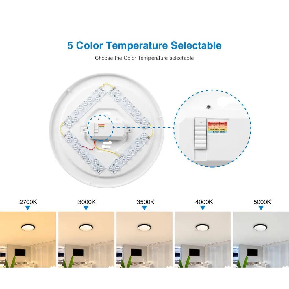 14 in. White and Matte Black Selectable LED Flush Mount with Interchangeable Trim by Commercial Electric 6 14 in. White and Matte Black Selectable LED Flush Mount with Interchangeable Trim by Commercial Electric - Image 4