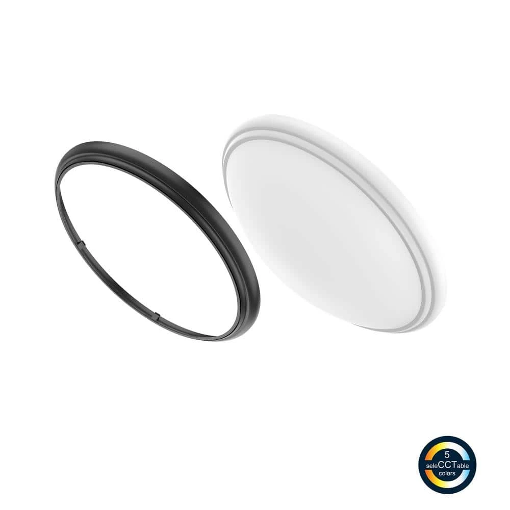 14 in. White and Matte Black Selectable LED Flush Mount with Interchangeable Trim by Commercial Electric 3 14 in. White and Matte Black Selectable LED Flush Mount with Interchangeable Trim by Commercial Electric