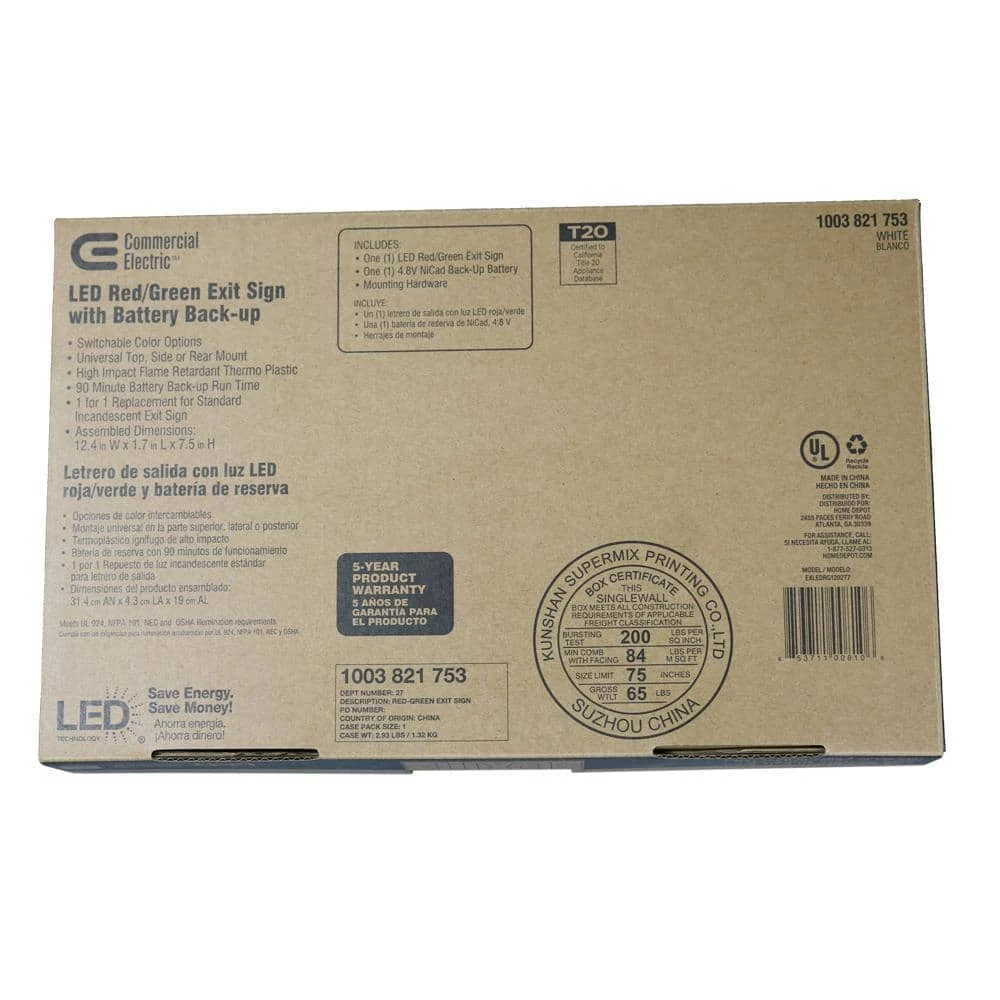 14-Watt Equivalent Integrated LED White Exit Sign with Ni-Cad 4.8-Volt Battery by Commercial Electric 9 14-Watt Equivalent Integrated LED White Exit Sign with Ni-Cad 4.8-Volt Battery by Commercial Electric - Image 7