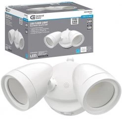 Dusk to Dawn Lumen Boost White Outdoor Integrated Twin Head LED Flood Light Security Light IP65 Rated 4000K by Commercial Electric