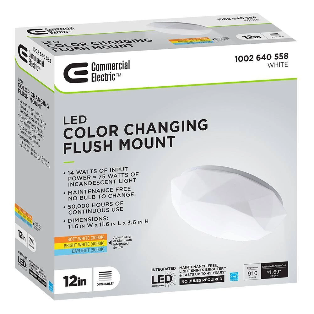 12 in. Diamond Color Selectable LED Flush Mount Ceiling Light 910 Lumens Dimmable (4-Pack) by Commercial Electric 9 12 in. Diamond Color Selectable LED Flush Mount Ceiling Light 910 Lumens Dimmable (4-Pack) by Commercial Electric - Image 7