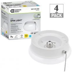 Spin Light 7 in. Closet Light LED Flush Mount with Pull Chain Hallway Lighting Stairway Lighting (4-Pack) by Commercial Electric