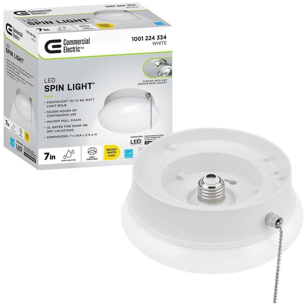 Spin Light 7 in. Closet Light LED Flush Mount with Pull Chain Hallway Lighting Stairway Lighting Garage LED Light by Commercial Electric 3 Spin Light 7 in. Closet Light LED Flush Mount with Pull Chain Hallway Lighting Stairway Lighting Garage LED Light by Commercial Electric