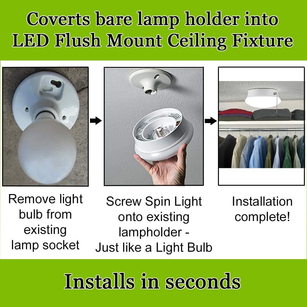 Spin Light 7 in. Closet Light LED Flush Mount with Pull Chain Hallway Lighting Stairway Lighting Garage LED Light by Commercial Electric 4 Spin Light 7 in. Closet Light LED Flush Mount with Pull Chain Hallway Lighting Stairway Lighting Garage LED Light by Commercial Electric - Image 2