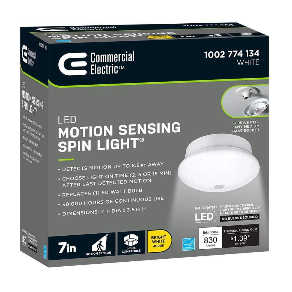 Spin Light 7 in. Motion Sensor LED Flush Mount Ceiling Light Customize Hold Times Closet Rated 830 Lumens 4000K by Commercial Electric 14 Spin Light 7 in. Motion Sensor LED Flush Mount Ceiling Light Customize Hold Times Closet Rated 830 Lumens 4000K by Commercial Electric - Image 12