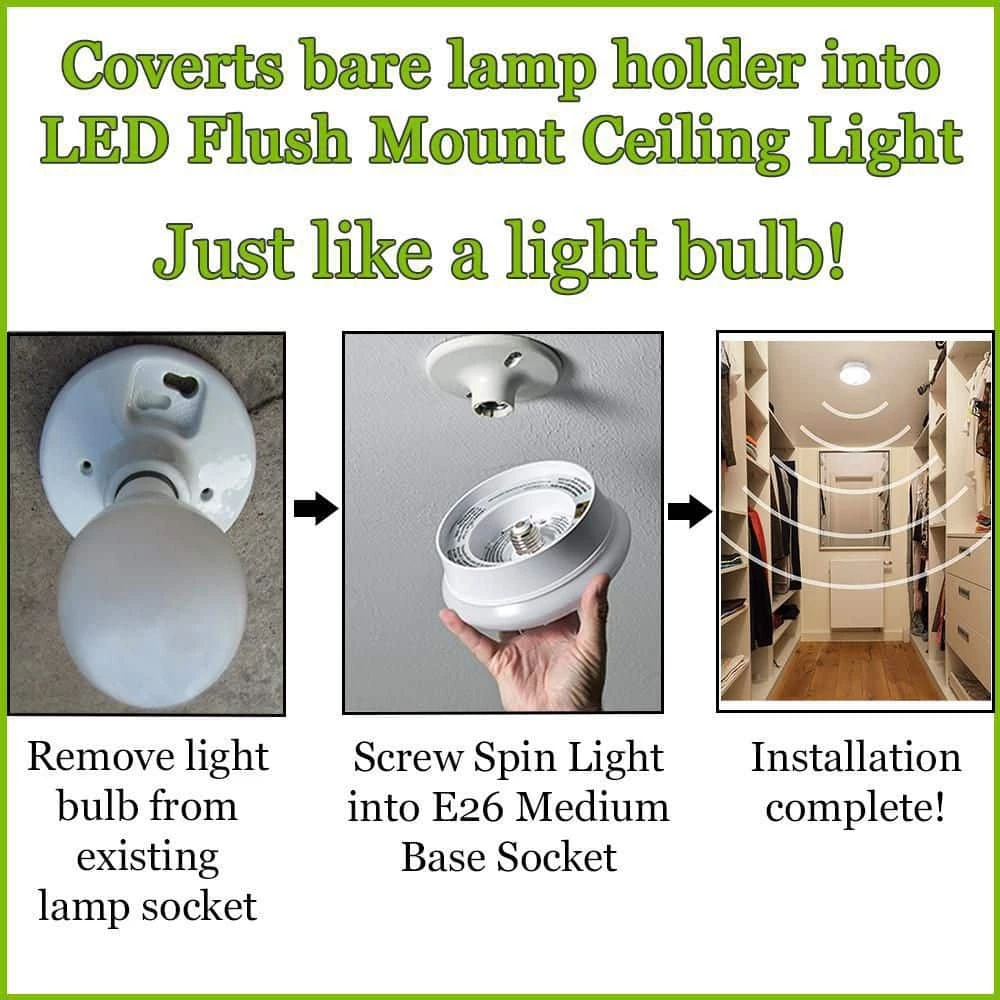 Spin Light 7 in. Motion Sensor LED Flush Mount Ceiling Light Customize Hold Times Closet Rated 830 Lumens 4000K by Commercial Electric 4 Spin Light 7 in. Motion Sensor LED Flush Mount Ceiling Light Customize Hold Times Closet Rated 830 Lumens 4000K by Commercial Electric - Image 2