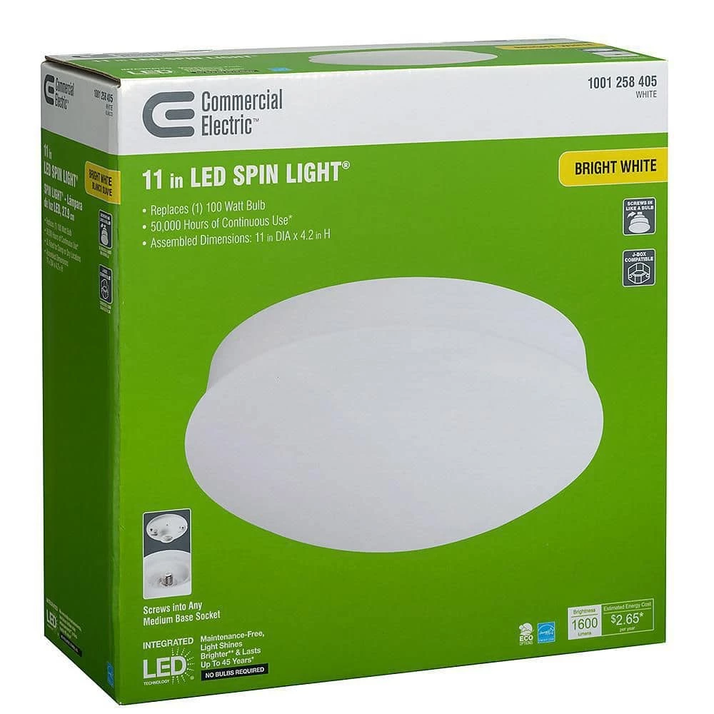 Spin Light 11 in. LED Flush Mount Ceiling Light High Output 1600 Lumens 22-Watt 4000K Bright White No Bulbs by Commercial Electric 9 Spin Light 11 in. LED Flush Mount Ceiling Light High Output 1600 Lumens 22-Watt 4000K Bright White No Bulbs by Commercial Electric - Image 7