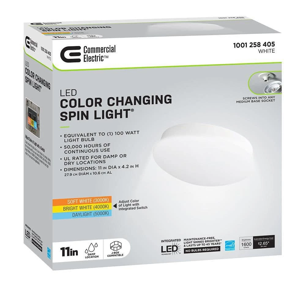 Spin Light 11 in. LED Flush Mount Ceiling Light High Output 1600 Lumens 22-Watt 4000K Bright White (4-Pack) by Commercial Electric 10 Spin Light 11 in. LED Flush Mount Ceiling Light High Output 1600 Lumens 22-Watt 4000K Bright White (4-Pack) by Commercial Electric - Image 8