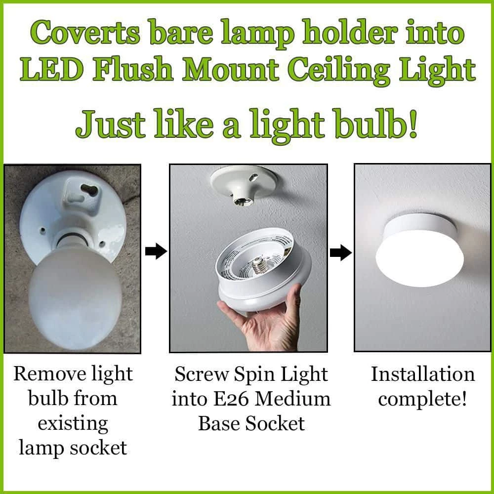 Spin Light 11 in. LED Flush Mount Ceiling Light High Output 1600 Lumens 22-Watt 4000K Bright White No Bulbs by Commercial Electric 6 Spin Light 11 in. LED Flush Mount Ceiling Light High Output 1600 Lumens 22-Watt 4000K Bright White No Bulbs by Commercial Electric - Image 4