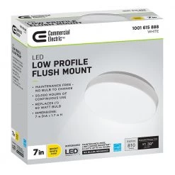 Low Profile 7 in. White Round 4000K Bright White LED Flush Mount Ceiling Light Fixture 810 Lumens Modern Smooth Cover by Commercial Electric -OCTO LIGHTS Shop white commercial electric flush mount lights 54663141 1f 1000