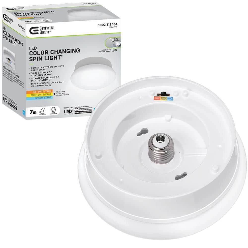 Spin Light 7 in. Closet Light Selectable CCT LED Flush Mount Laundry Room Hallway Stairway Lighting by Commercial Electric 3 Spin Light 7 in. Closet Light Selectable CCT LED Flush Mount Laundry Room Hallway Stairway Lighting by Commercial Electric