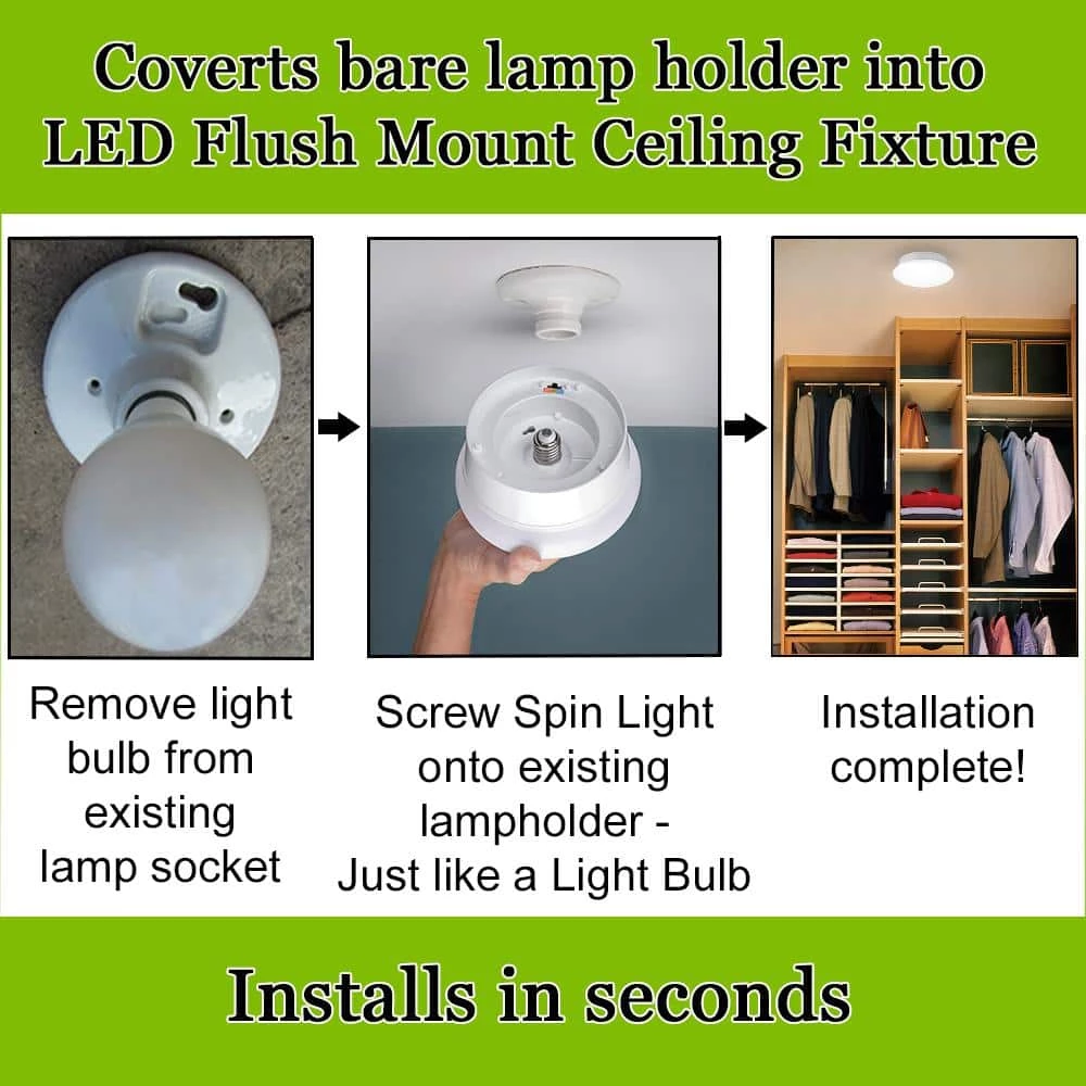 Spin Light 7 in. Closet Light Selectable CCT LED Flush Mount Laundry Room Hallway Stairway Lighting by Commercial Electric 4 Spin Light 7 in. Closet Light Selectable CCT LED Flush Mount Laundry Room Hallway Stairway Lighting by Commercial Electric - Image 2