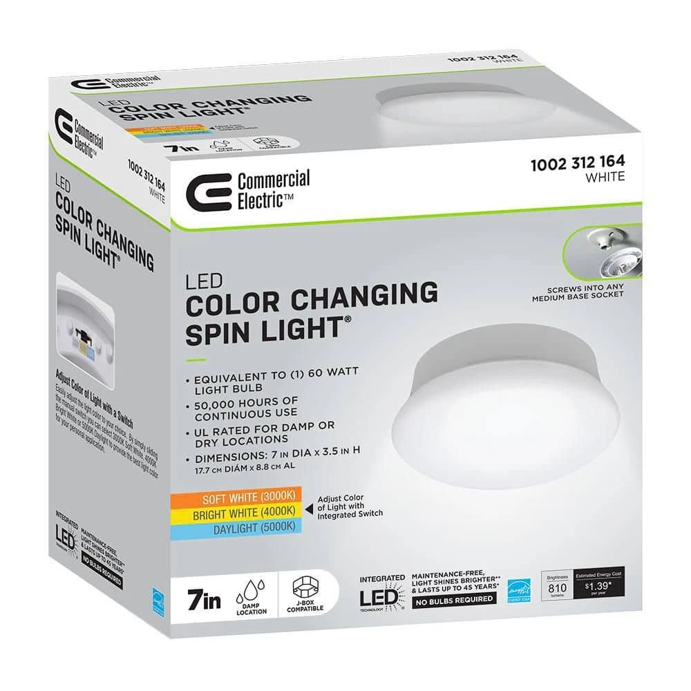 Spin Light 7 in. Closet Light Selectable CCT LED Flush Mount Laundry Room Hallway Stairway Lighting by Commercial Electric 12 Spin Light 7 in. Closet Light Selectable CCT LED Flush Mount Laundry Room Hallway Stairway Lighting by Commercial Electric - Image 10