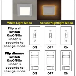Low Profile 5 in. White Square LED Flush Mount with Night Light Feature J-Box Compatible Dimmable 500 Lumens by Commercial Electric -OCTO LIGHTS Shop white commercial electric flush mount lights 564161110 1d 1000