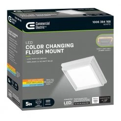 Low Profile 5 in. White Square LED Flush Mount with Night Light Feature J-Box Compatible Dimmable 500 Lumens by Commercial Electric -OCTO LIGHTS Shop white commercial electric flush mount lights 564161110 fa 1000