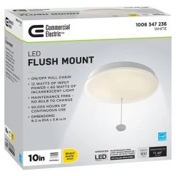 10 in. White Closet Light with Pull Chain LED Flush Mount Ceiling Light 900 Lumens 4000K Bright White by Commercial Electric -OCTO LIGHTS Shop white commercial electric flush mount lights 564221410 44 1000