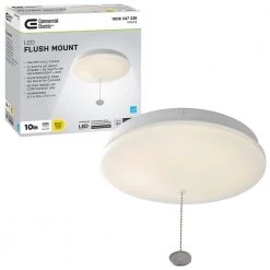 10 in. White Closet Light with Pull Chain LED Flush Mount Ceiling Light 900 Lumens 4000K Bright White by Commercial Electric