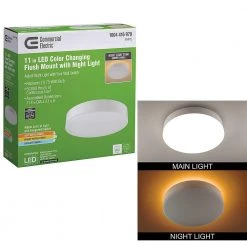 11 in. Color Selectable LED Flush Mount Ceiling Light with Night Light Feature 900 Lumens 14-Watt Dimmable by Commercial Electric