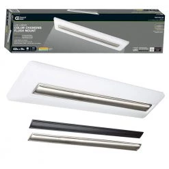 Low Profile 4 ft. LED Flush Mount w/ Night Light Interchangeable Linear Medallions Brushed Nickel / Oil Rubbed Bronze by Commercial Electric